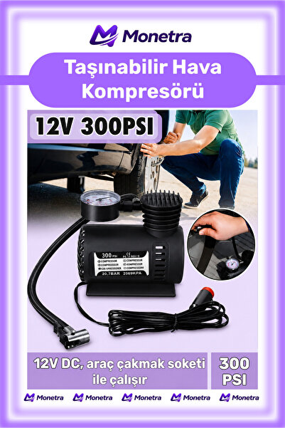 Monetra #HavaKompresörü 10 Litre 12V 300 PSI Taşınabilir Araç Çakmak Soketli ...