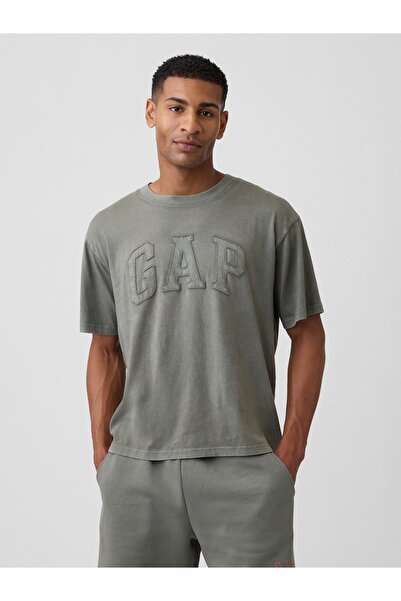 GAP Erkek Haki Everyday Soft Boxy Logo T-Shirt