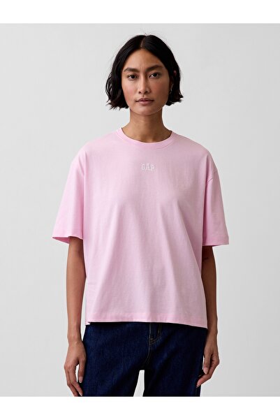 GAP Kadın Açık Pembe Oversized Logo Tunik T-Shirt