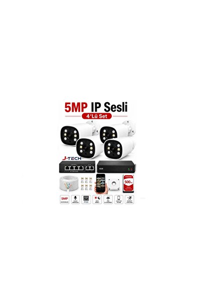 Midcom J-TECH 5MP Sesli 4 Lü 6066 iP Renkli Gece Görüşlü 500GB Akıllı Güvenlik Kamera Seti – Yüz ve Araç Tanıma