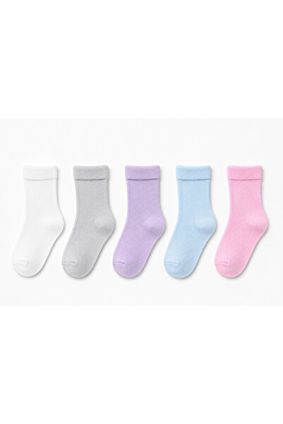 Solde 5’li Unisex Bebek Soket Çorap | Beyaz, Gri, Lila, Mavi ve Pembe