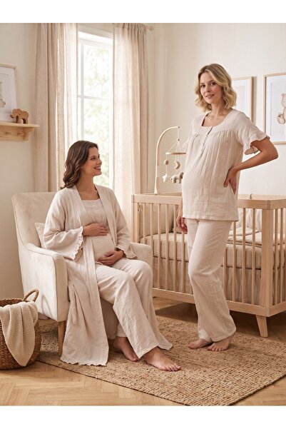 Lohussa New Season Light Beige Muslin Fabric Special Design Short Sleeve 100%...
