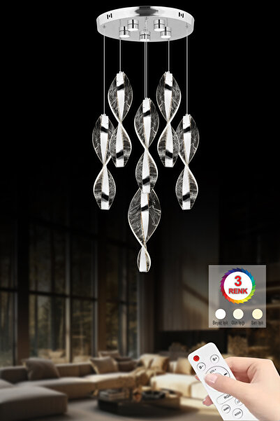 İstanbul Avize Lena 6'Lı Gümüş 3 Renk Ledli Modern Led Avize
