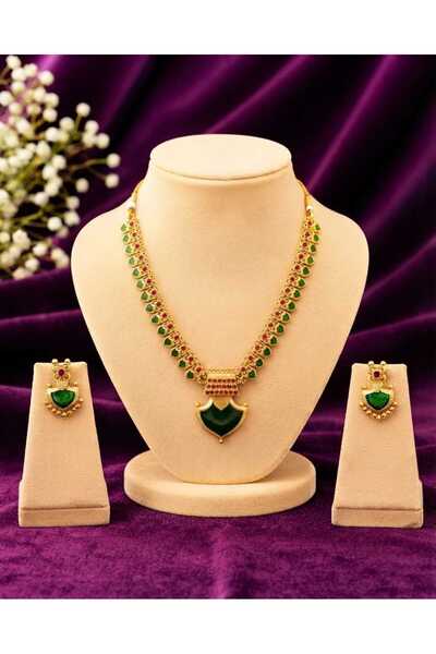 Generic Emerald Kemp Palakka Necklace Set with Earrings