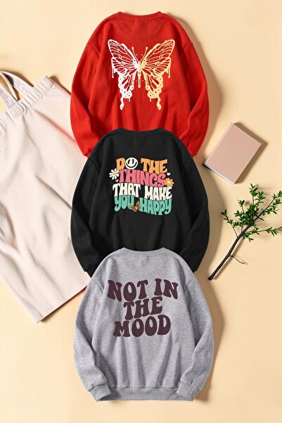 trendypassion Unisex Mixed Printed Crew Neck Sweatshirt Set – Pack of 3