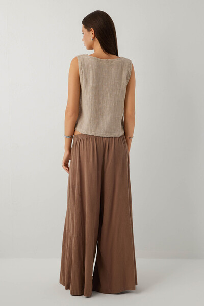 İpekçi Otantik Crinkle Tencel Cotton Skirt-Looking Pants Brown