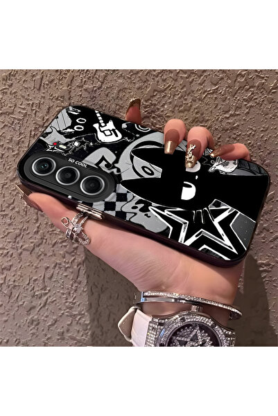 SLIMFELT Tecno Camon 40 Pro 5G Uyumlu Siyah Kedi Gitar Rock Doodle Desenli Te...