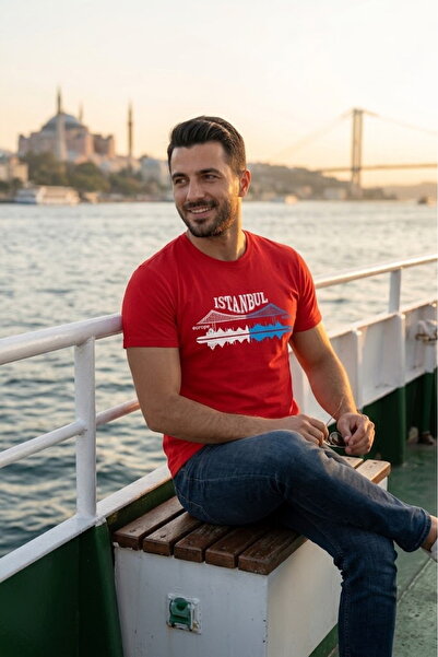 Exve Exclusive Tricou pentru bărbați cu silueta Podului Bosphorus în culorile...