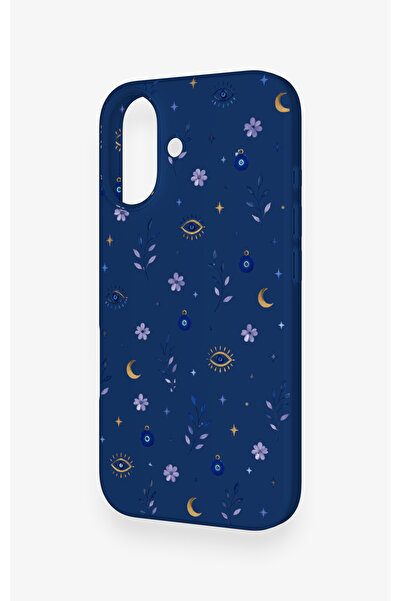 Vip Case iPhone 16 Uyumlu Mavi Nazar Papatya Desenli Silikon Kılıf