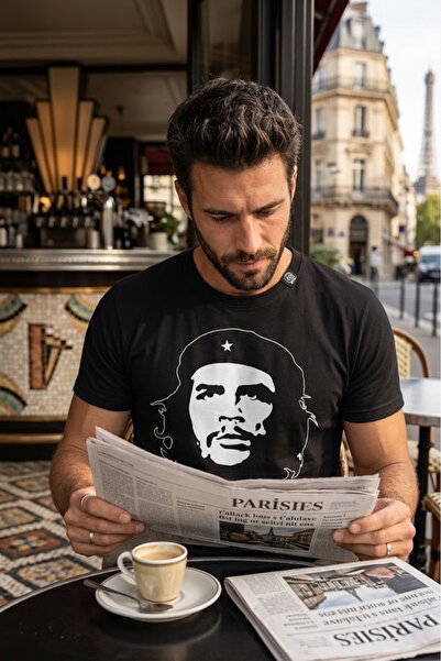 Exve Exclusive Λευκό σε Μαύρο Ανδρικό T-Shirt με στάμπα πορτρέτου του Τσε Γκε...