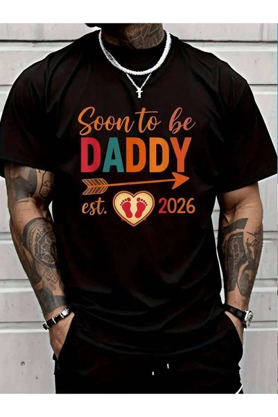 NOURAM تي شيرت رجالي بطباعة رسومية '100 Soon To Be Daddy Loading' لإعلان الحم...