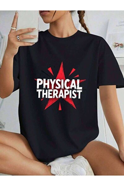 26LIK Oversized T-Shirt, Loose Fit, Flat Print Women's Physical Therapist Red...