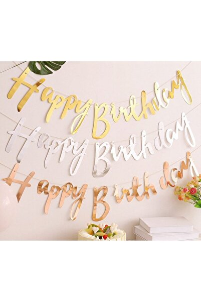 Generic Brand Διακοσμητικό Μπάνερ “Happy Βirthday” καλλιγραφικά - Ασημί