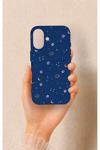 Vip Case iPhone 16 Uyumlu Mavi Nazar Papatya Desenli Silikon Kılıf