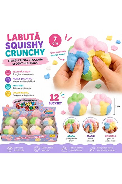 SHOP LIKE A PRO Lăbuță Squishy Crunchy, 7 cm, Jucărie Senzorială Antistres cu...