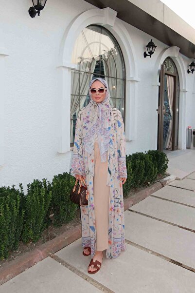 Melike Tatar Desenli Şallı Abaya 32-2906
