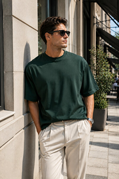 Rich Men's Dark Green Mercerized Interlock Fabric Oversize T-Shirt