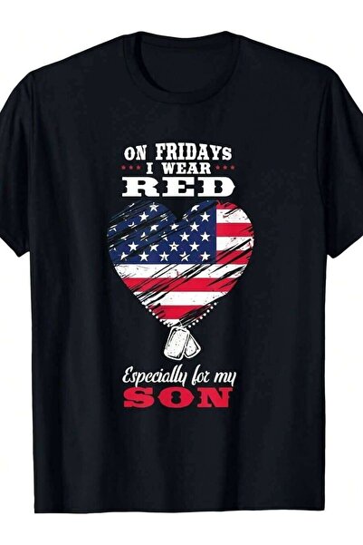 26LIK On Fridays I Wear Red Especially For My Son American Flag Heart T-Shirt...