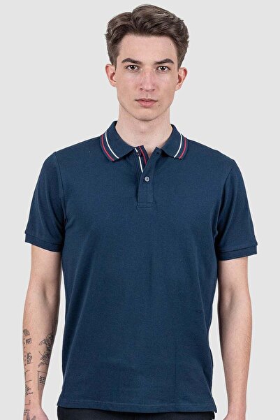 Bakers Tricou polo bărbați slim fit bleumarin cu guler contrast