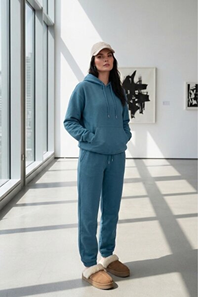 NO 601 Women's Petrol Hooded Sweatshirt and Petrol Cuffed Sweatpants with Rub...