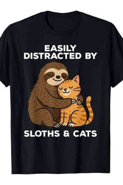25W Men'S Plus Size Humorous T-Shirt Featuring Sloths And Cats For Those Who ...