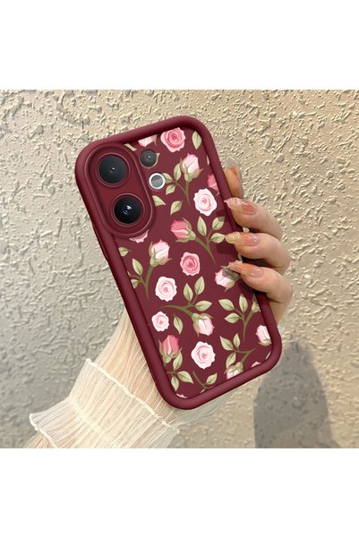 CHICASELUX Vivo V60 Compatible Burgundy Background Roses Flower Pattern Soft ...