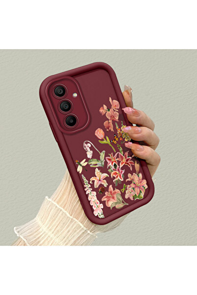 CHICASELUX Samsung Galaxy A15 4G/5G Uyumlu Bordo arka plan gül çiçek desenli ...