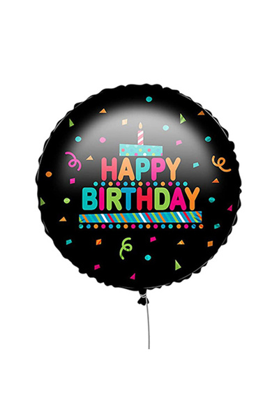 Generic Brand 18'' Μπαλόνι Happy Birthday Μαύρο με Κονφετί