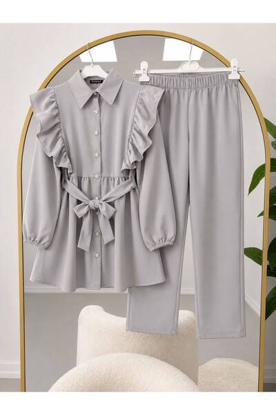YILMAZBARMAZ Women's Ruffle Detailed Sleeveless Hijab Suit with Drawstring Pants