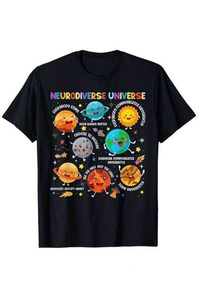 k222 Autism Awareness Neurodiverse Universe Planets T-Shirt & Adults - Unisex...