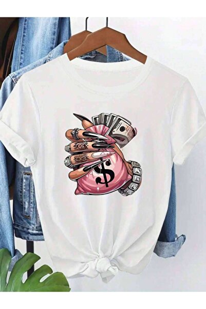 21JNRY Oversized T-Shirt, Loose Fit, Flat Print [Women's Money Design-Shirt] ...