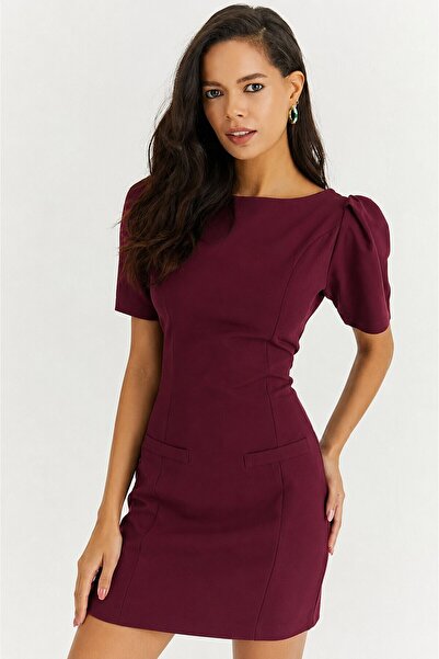 CARLA MARA Women's Burgundy Balloon Sleeve Mini Dress