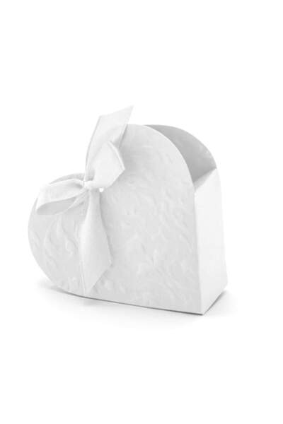 Generic Brand Λευκά κουτάκια Καρδιά με κορδέλα (10 τεμ)