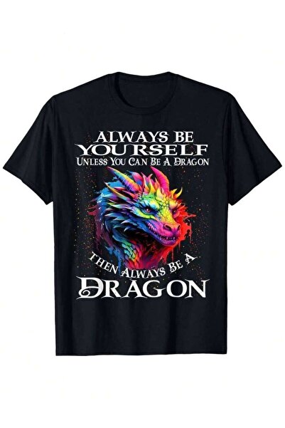 kai22 تي شيرت رجالي بطبعة 'Always Yourself Unless You Can Be A Dragon' - ياقة...