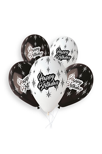 Generic Brand 13″ Μπαλόνια Happy Birthday Ασπρόμαυρα (25 τεμ)