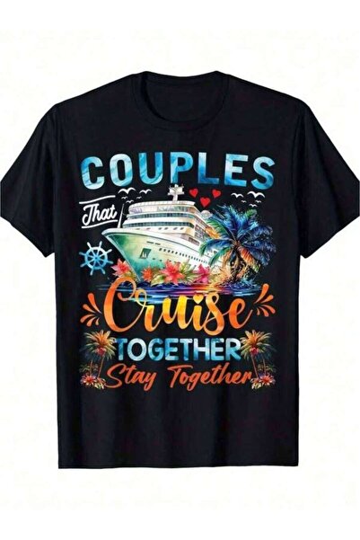 kai22 تي شيرت That Stay Together Getaway بأكمام قصيرة وتصميم سفينة سياحية وشج...