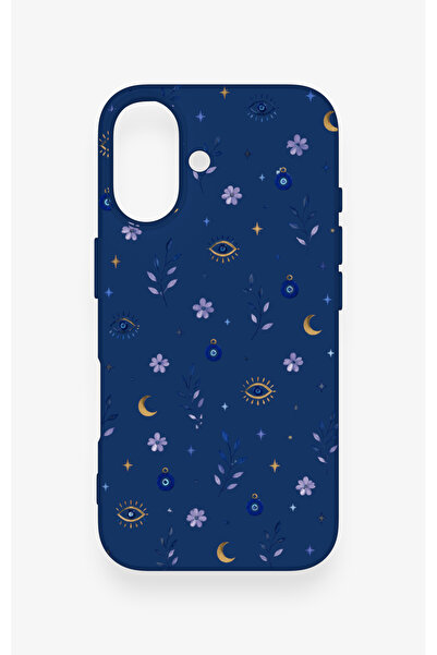 Vip Case iPhone 16 Uyumlu Mavi Nazar Papatya Desenli Silikon Kılıf
