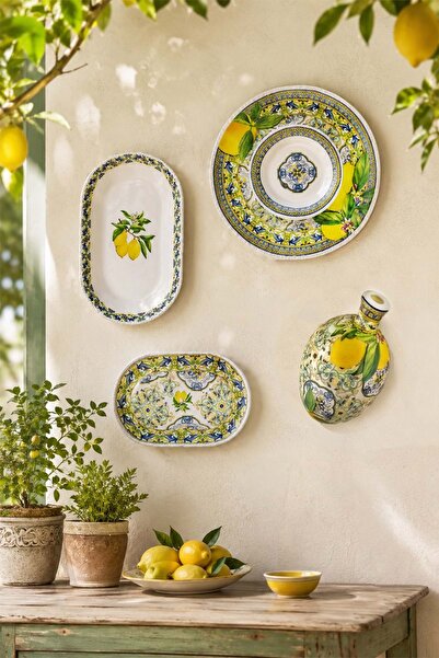 Bursa Porselen Dekor Capri lemon porselen duvar dekor seti ( asma aparatıyla )