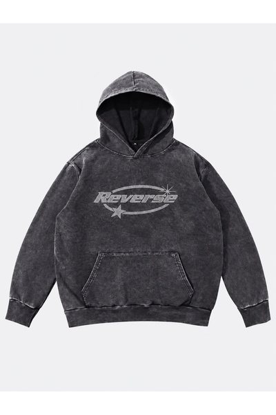 1blood Washable Unisex Oversize Reverse Glitter Stone Printed Sweatshirt
