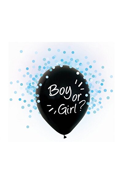 Generic Brand Σετ μαύρα μπαλόνια Boy or Girl με γαλάζιο κομφετί (4 τεμ)