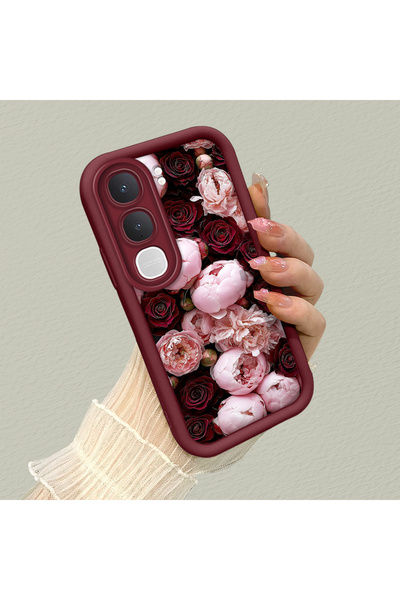 CHICASELUX حافظة سيليكون متوافقة مع Vivo Y31/Y21D مطبوعة بزهور وردية عتيقة وت...