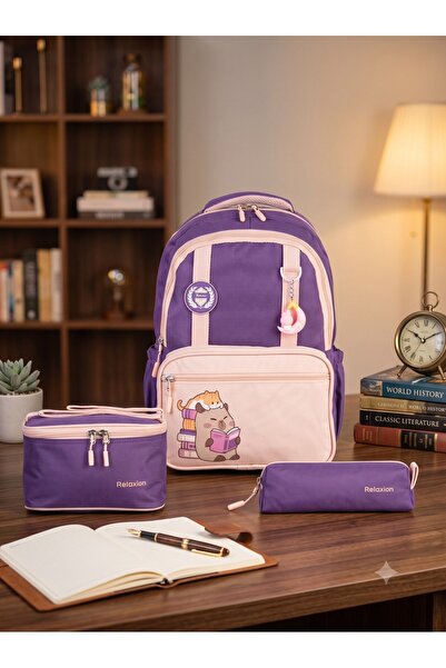 GENC DIJITAL BASKI Set of 3 Children's Primary School Bags with Pen Holder an...