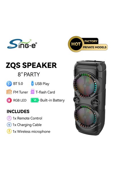 ZQS Boxă Profesională Portabilă ZQS8229, 300W – Bluetooth 5.0, Karaoke, LED, Radio FM, MP3 Player, Extra Bass, microfon, telecomanda
