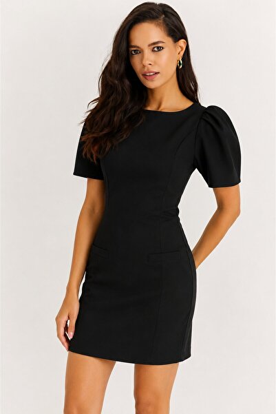 CARLA MARA Women's Black Balloon Sleeve Mini Dress