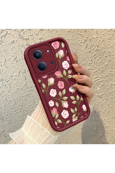 CHICASELUX Redmi 15C 4G/5G Compatible Burgundy Background Rose Flower Pattern...