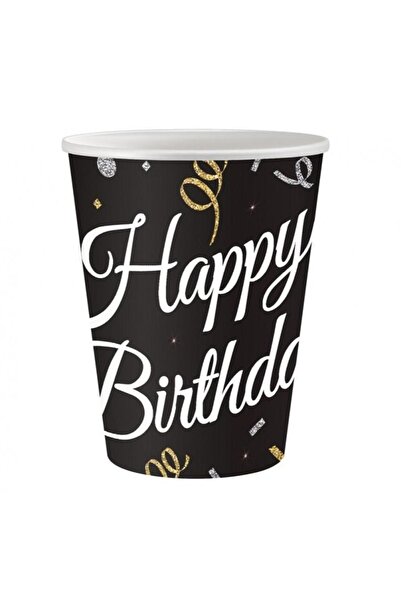 Generic Brand Μαύρα χάρτινα Ποτήρια - Happy Birthday (6 τεμ)