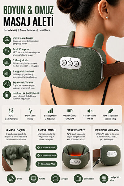 TECHNOMEN Isıtmalı Boyun Omuz Masaj Aleti Kablosuz 4D Shiatsu İnsan Eli Hall Sensörlü Kızılötesi Isı Terapili Boyun Sırt Bel Bacak Masaj Cihazı