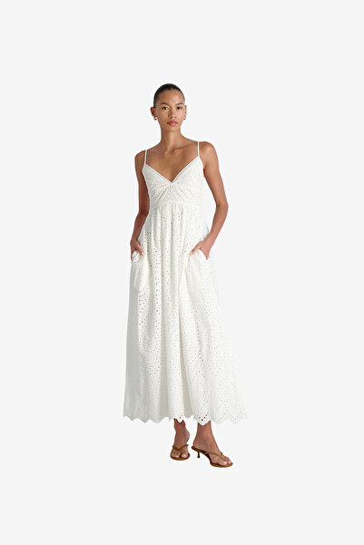 French Connection Women's Summer White Trini Cotton Eyelet Maxi Dress