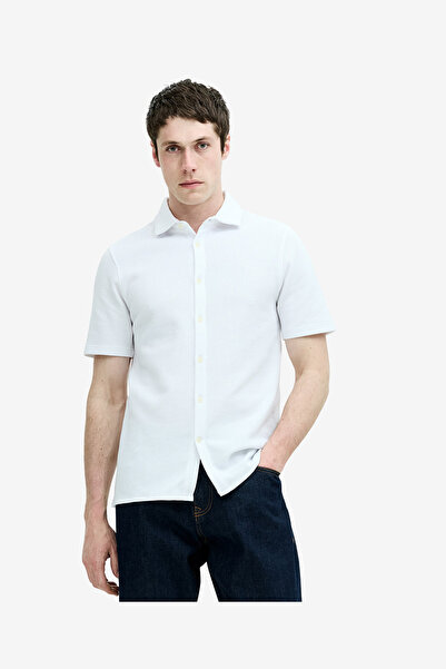 French Connection Men's Short Sleeve Textured Button-Through Navy Shirt