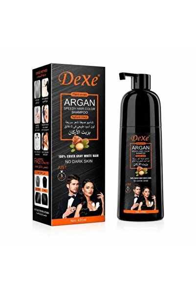 Dexe Argan Speedy Hair Color Shampoo, Natural Black, 420ml - Covers Grey Hair...